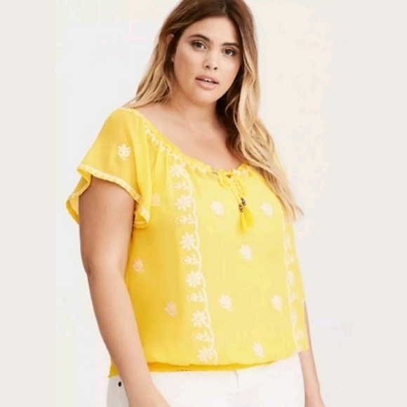 torrid Tops - Torrid yellow floral peasant top